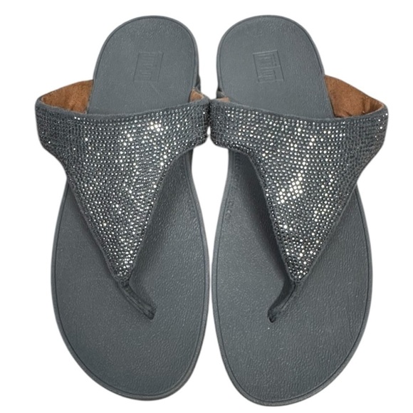 New FitFlop Lottie Glitzy Shimmer Fabric Toe-Thong Sandal Size 11 Pewter - Picture 2 of 7